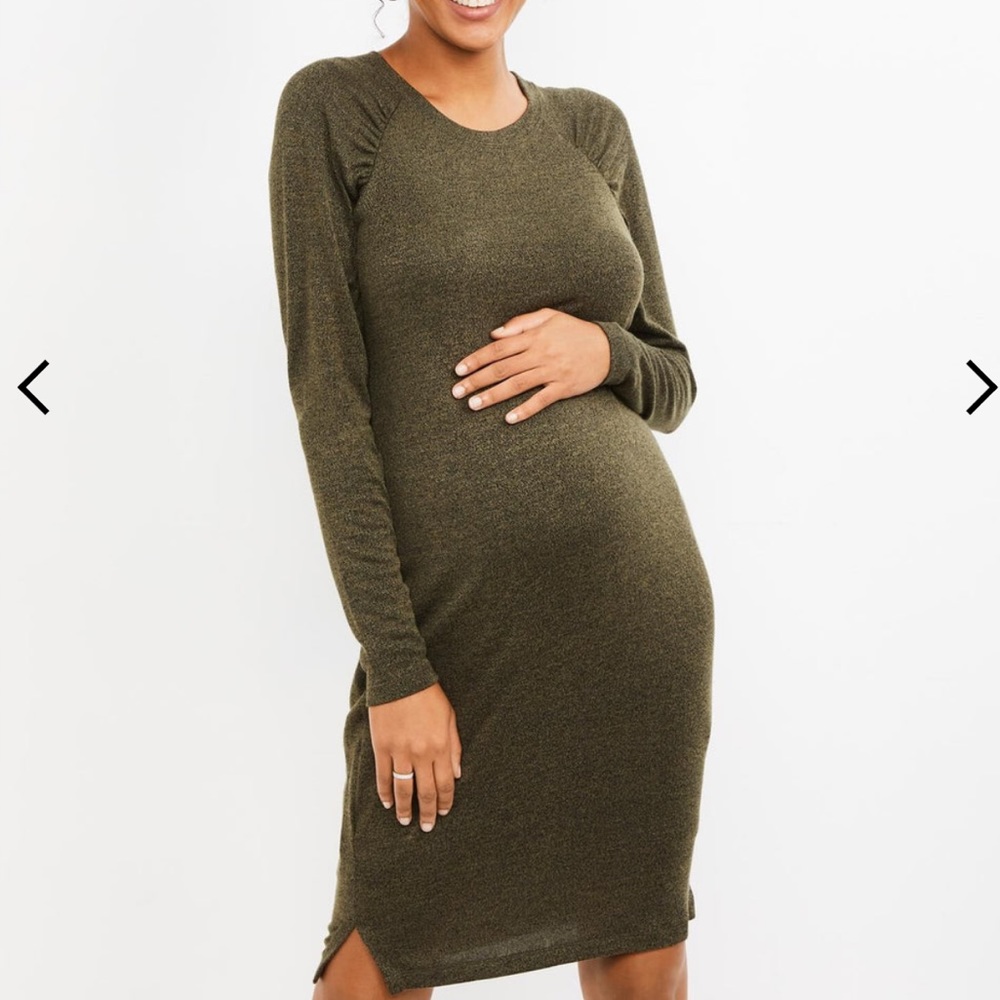 Motherhood NWT Hacci Long Sleeve Maternity Olive Green Dress Large